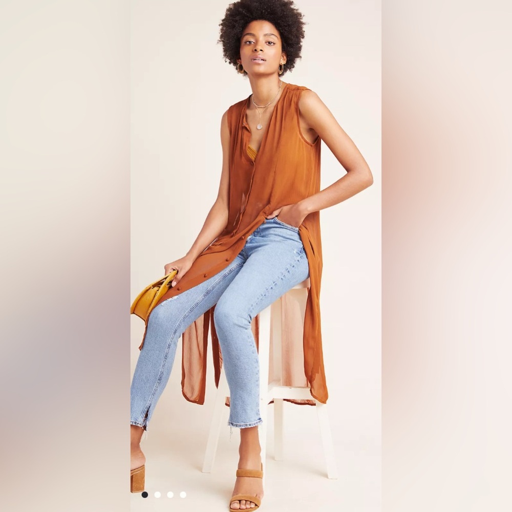 Anthropologie Maeve Meriwether Sheer Button-Front Tunic